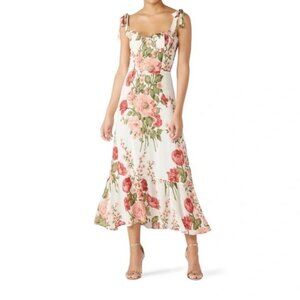 REFORMATION Nikita Dress Etienne Floral Slip Size 4 Tie Shoulder Bow